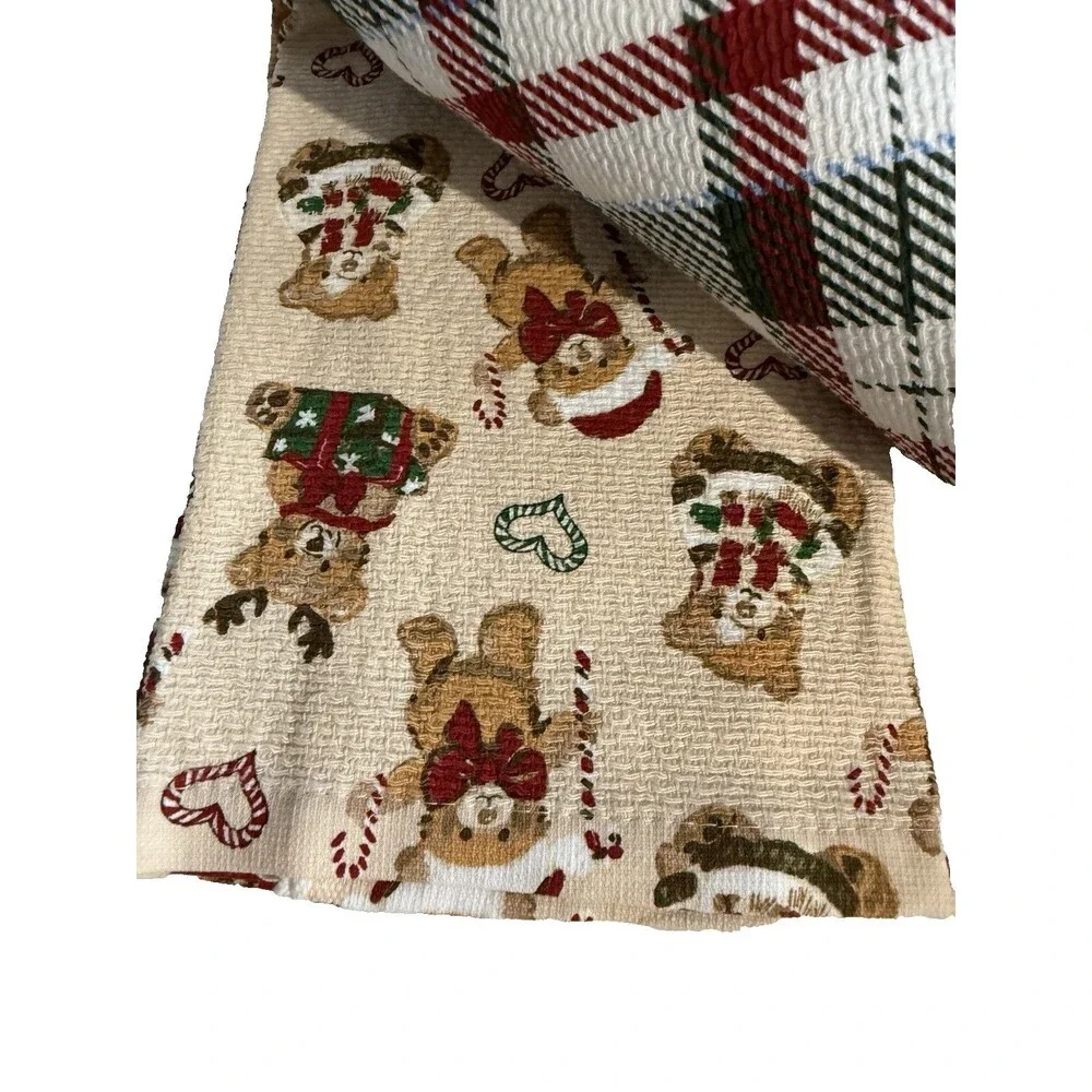 Envogue Christmas Teddy Bears Dish Kitchen Towels 100% Cotton Set of 3